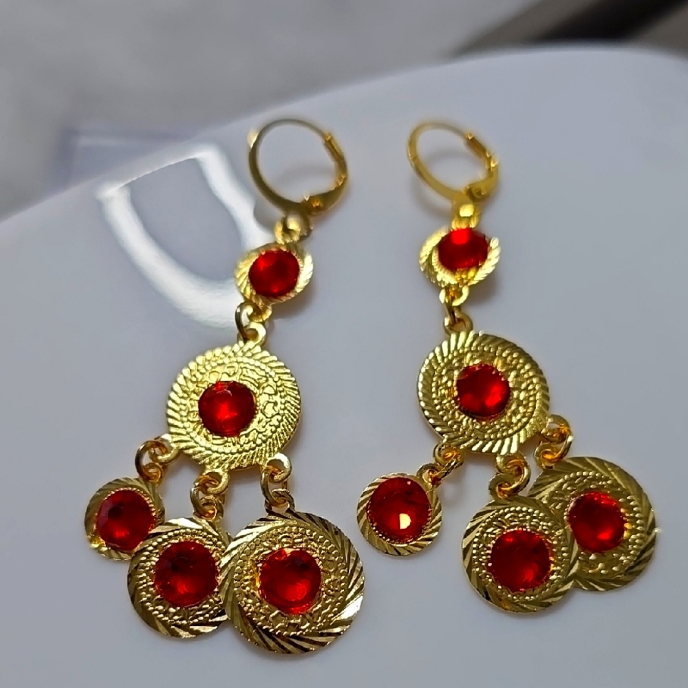Elegant Gold and Red Dangle Earrings